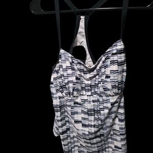 Striped Navy and White Tankini Top with Racerback
